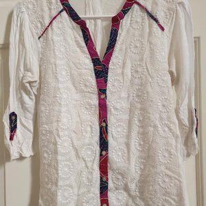 Anthropologie: Tiny - SZ: S - Embroidered Cotton Faux Button Up Top